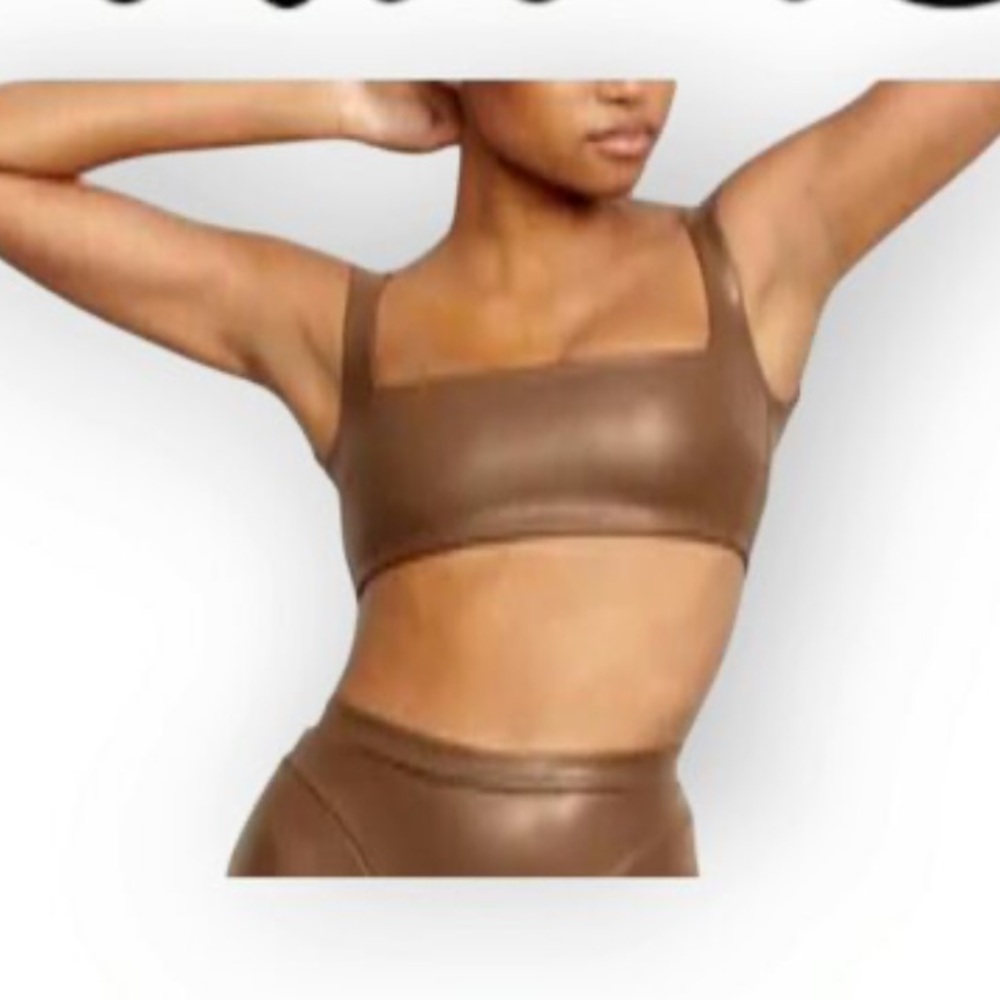 Skims faux leather crop bra top